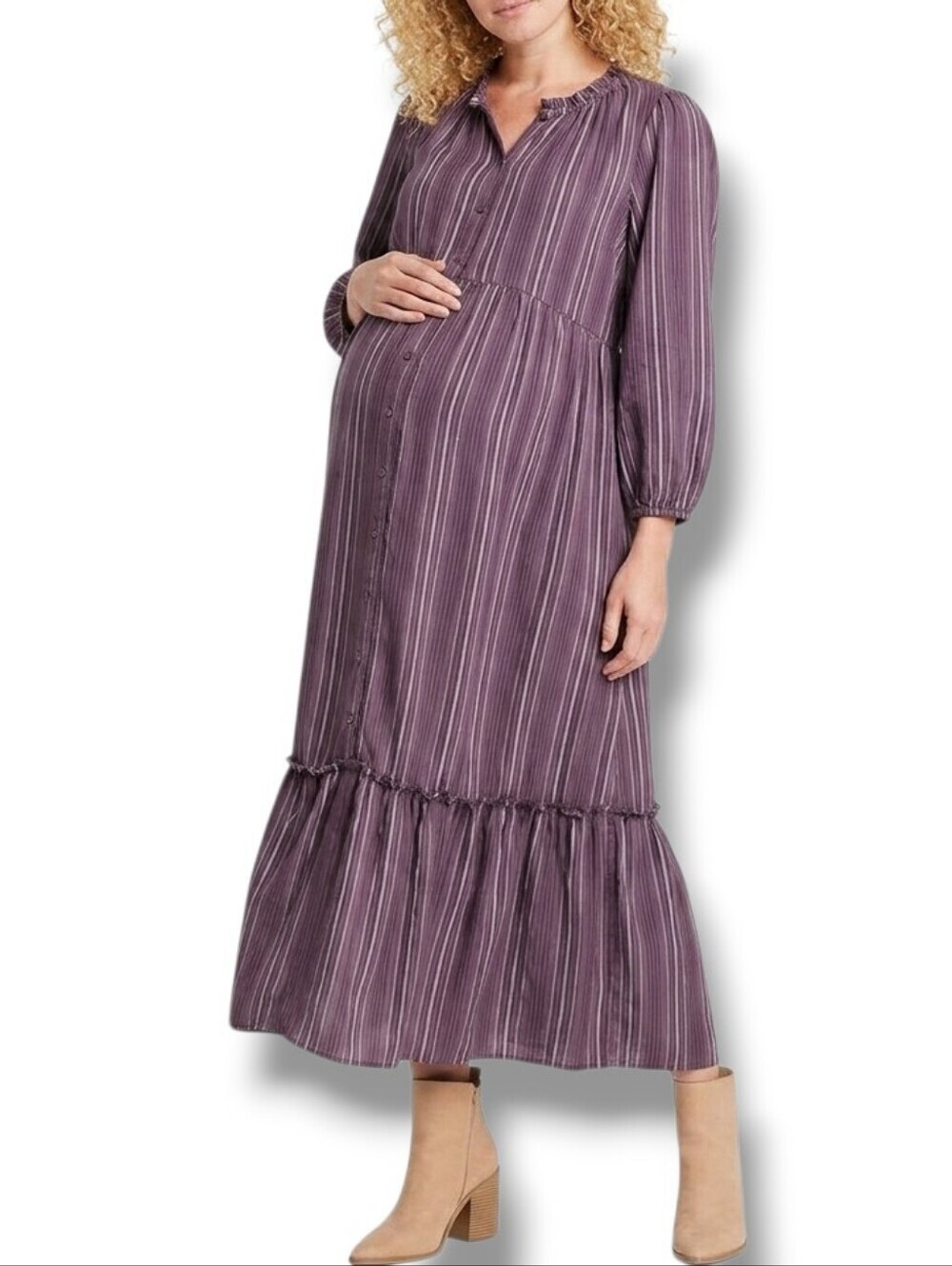 Isabel Maternity by Ingrid & Isabel Purple Tiered MidiDress – XS (Maternity)